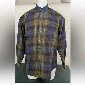NAUTICA  Men's Denim Long Sleeve Cotton Large Blue Brown Plaid Shirt (134)